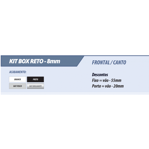 Kit Box F1 8mm Reto - 1,50m (Perfis e Acessórios - sem vidro) | AL Indústria 